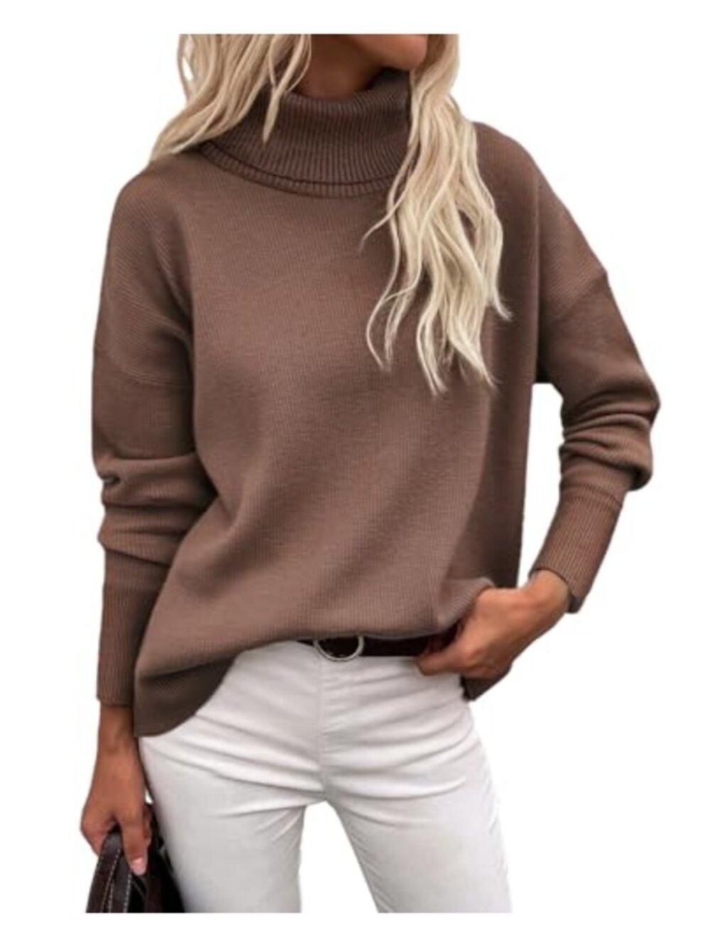 Zeagoo Women's Turtleneck Chunky Knit Pullover Sweater Oversized High Low Hem
